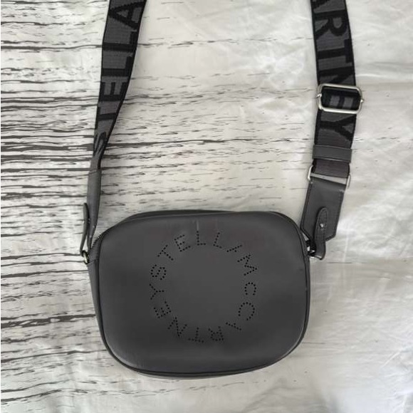 Stella Mccartney Charcoal Perforated Logo Crossbody Bag